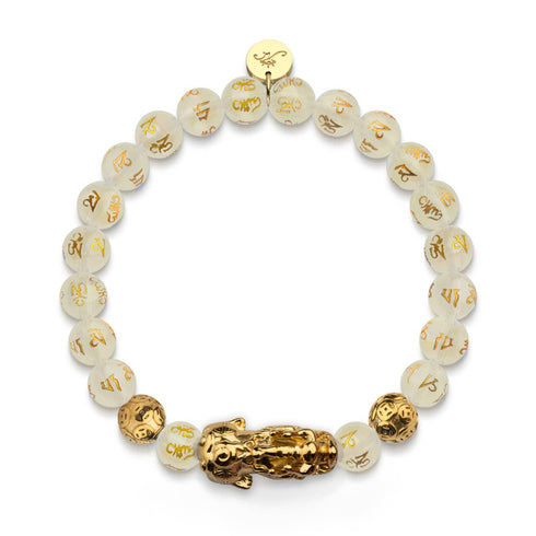 Pixiu Feng Shui Bracelet | GOLD Element | White Agate x 18k Gold